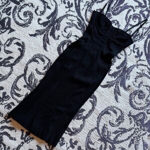 Vintage 90s Dolce & Gabbana Women Black Wire Corset Top Midi Length Pencil Dress